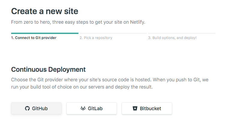 Screenshot of creating new site with Netlify