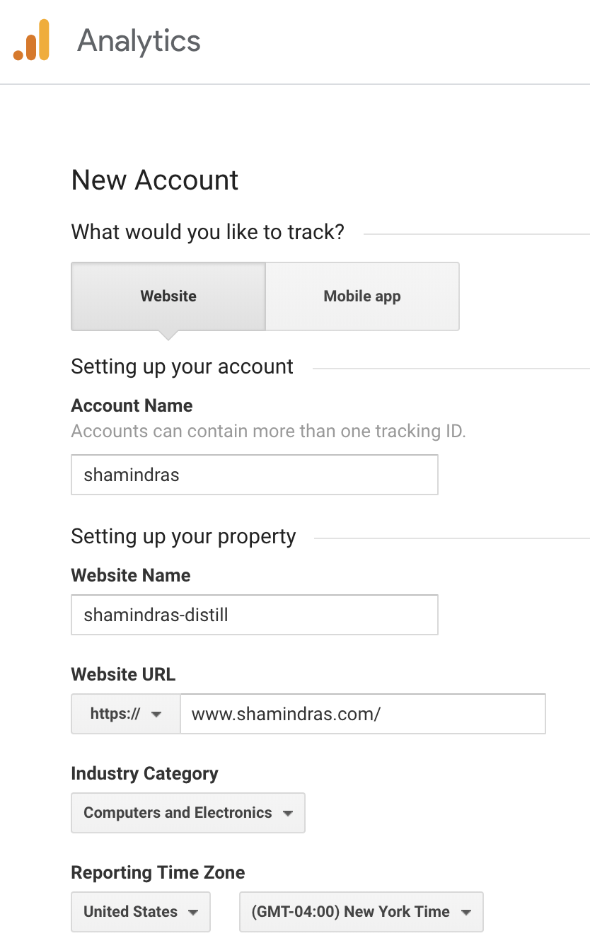 Screenshot of Google Analytics settings