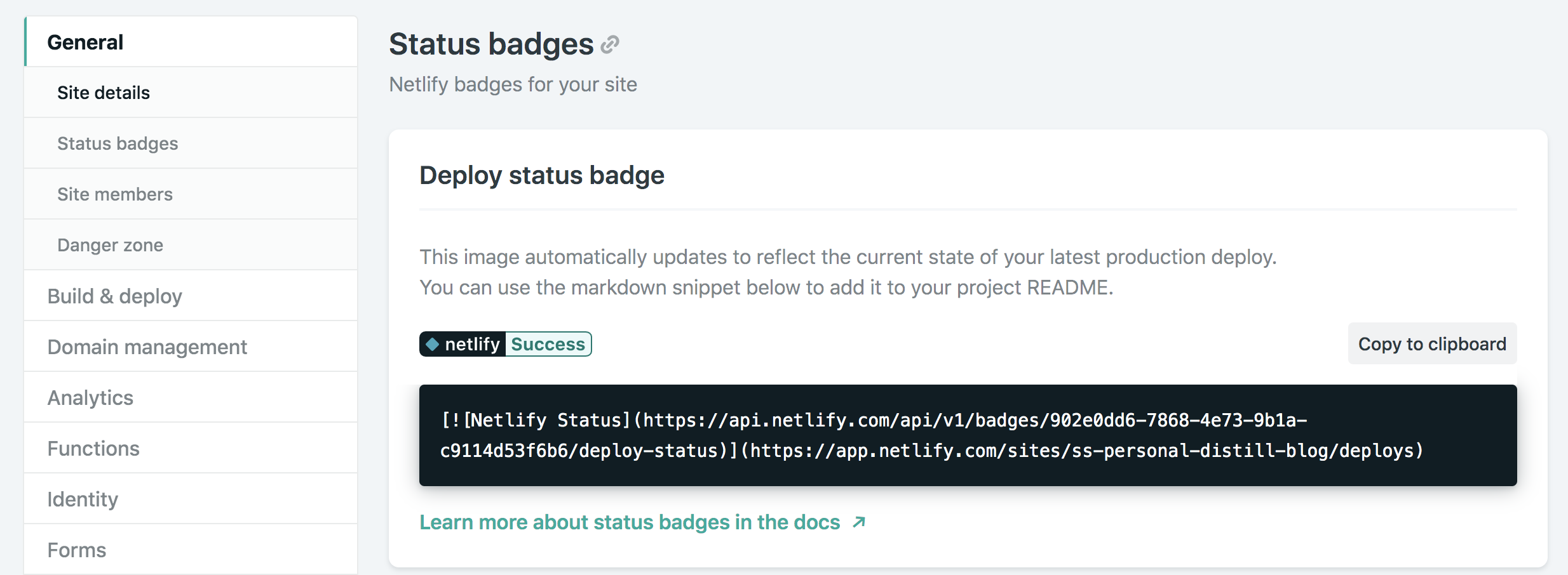 Screenshot of Netlify badge code
